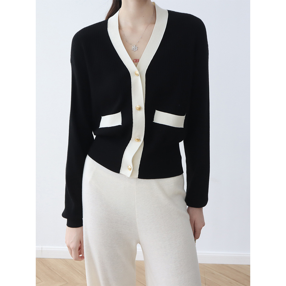 Old Money Aesthetics Contrast Trim Cardigan
