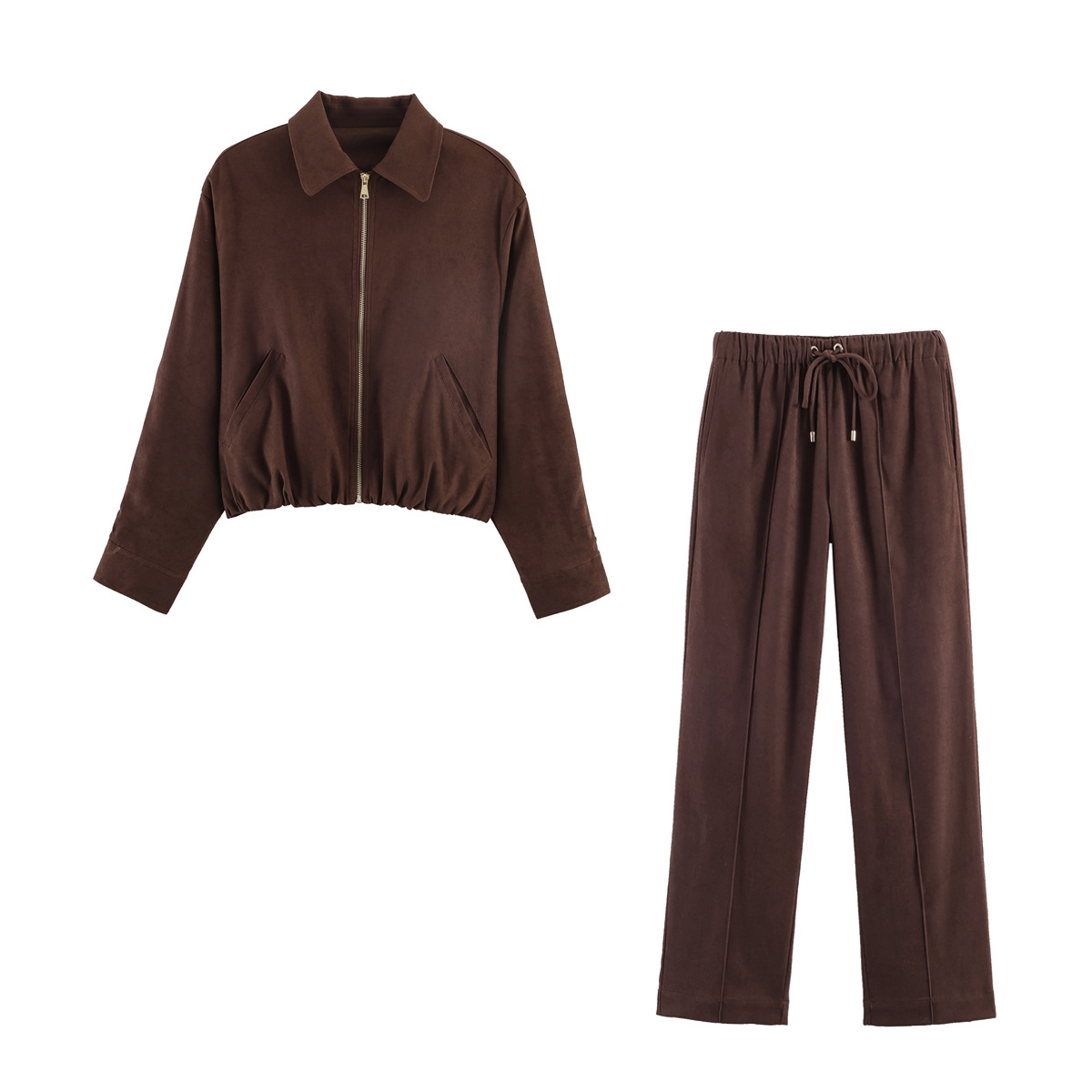 Casual Zip‑Hem Contrast Lining Co‑ord Set