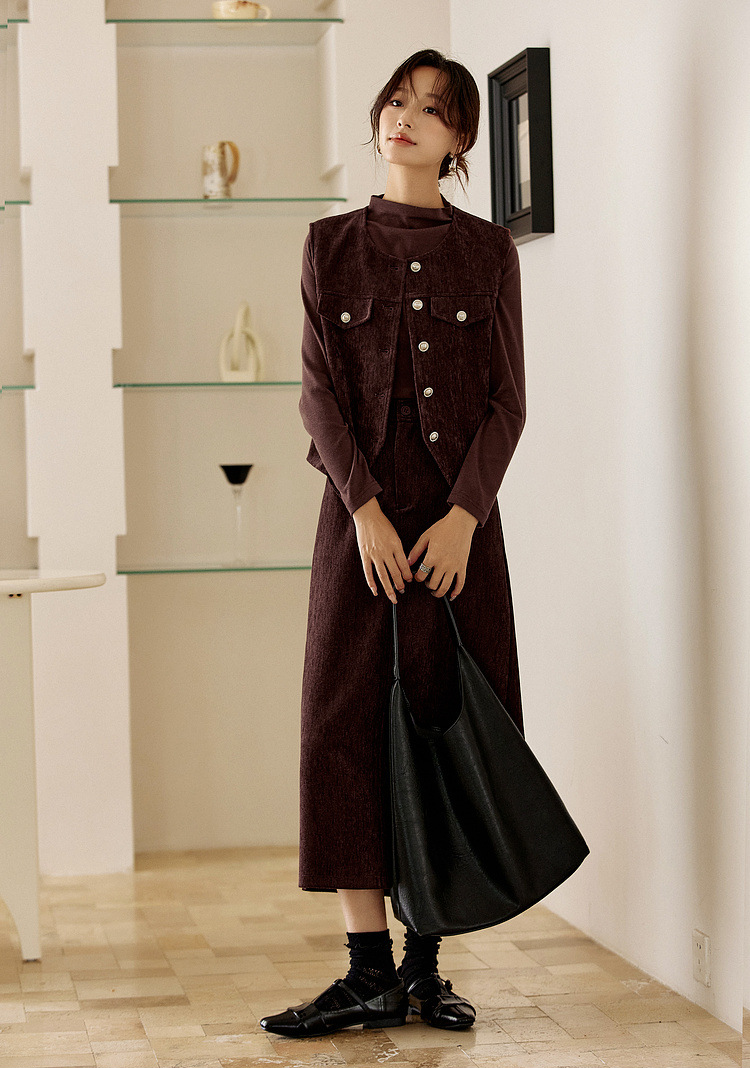 Retro Three-Piece Set – Vest, Blouse & Skirt Commuter Style