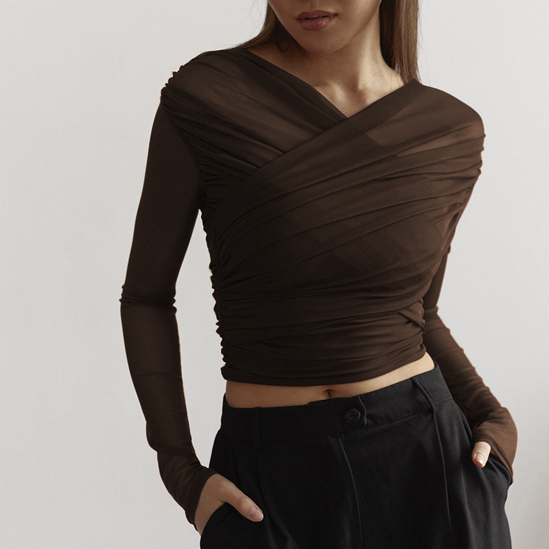 Semi-Sheer Criss-Cross Knit Top