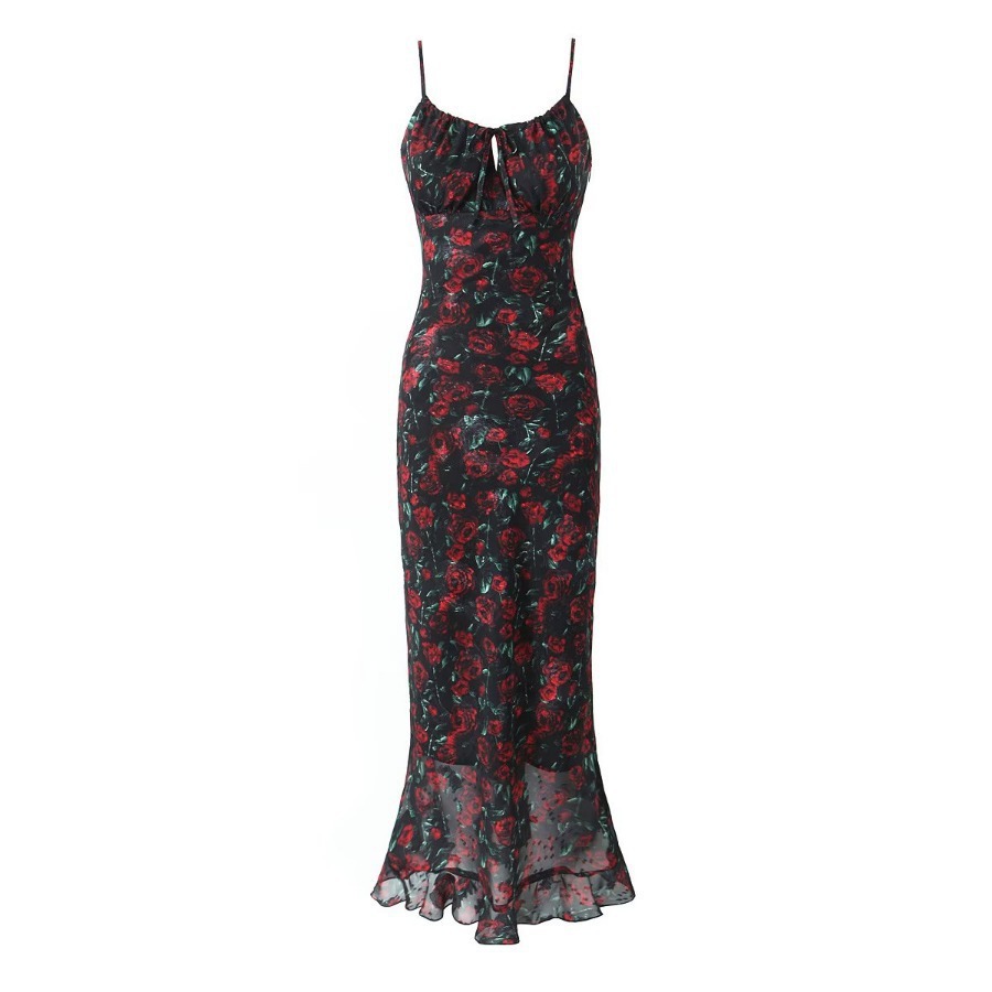 Floral Print Ruffle Hem Maxi Dress