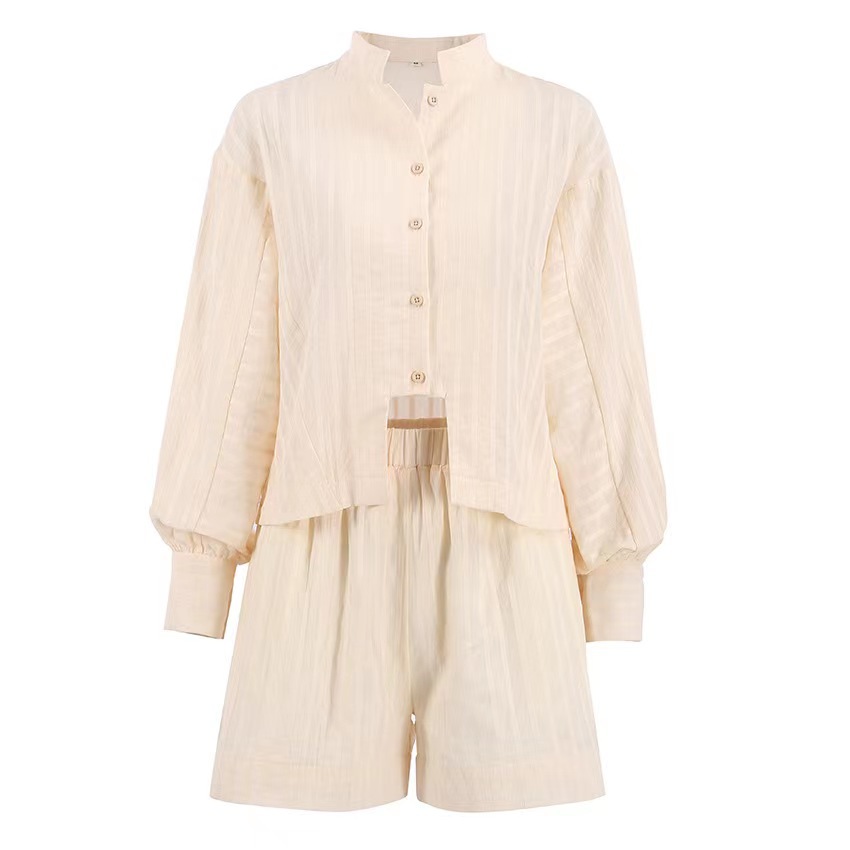 Pure Cotton Pinstripe Long-Sleeve Shorts Set