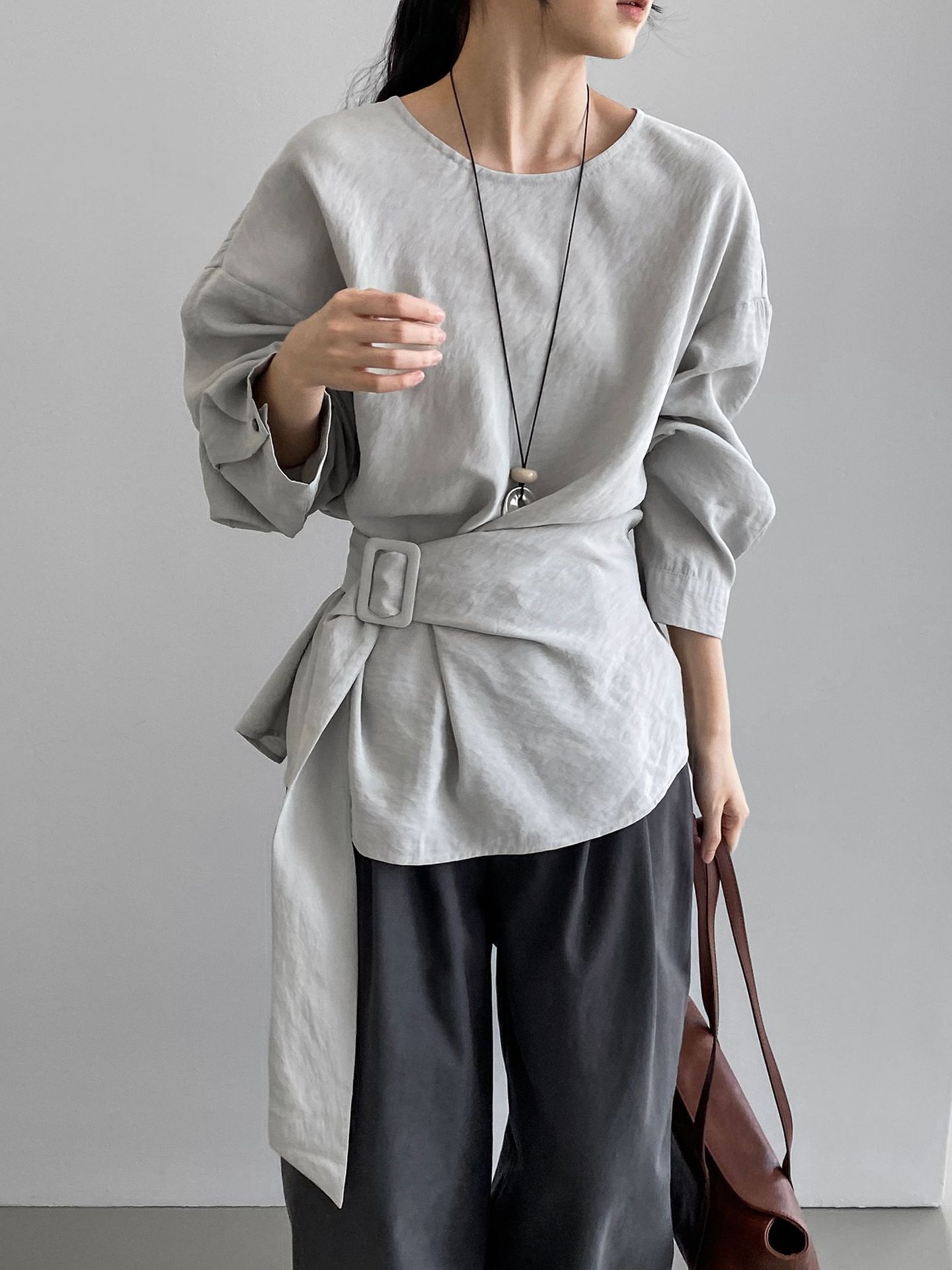 Boat Neck Peplum Sweatshirt with Wide Belt