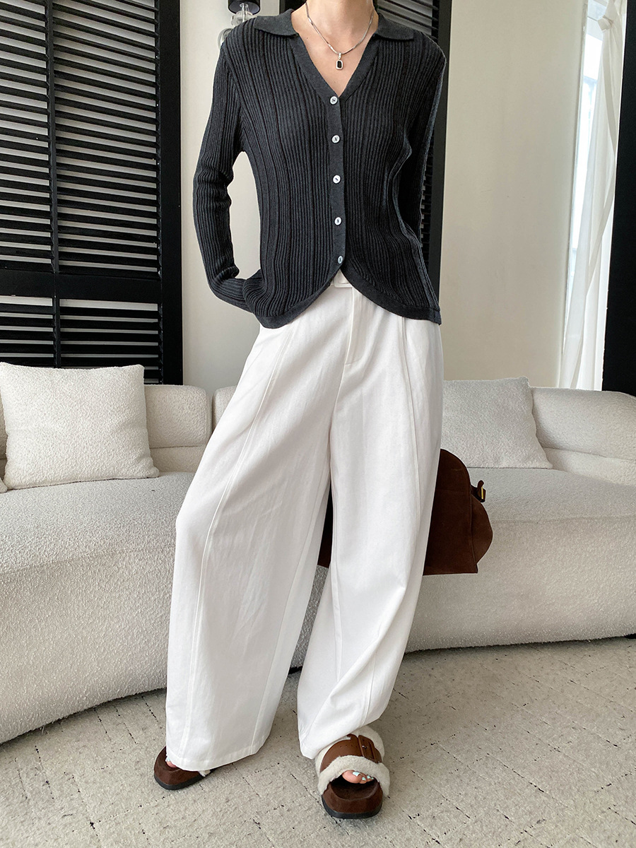Sheer Ribbed Button Knit Top