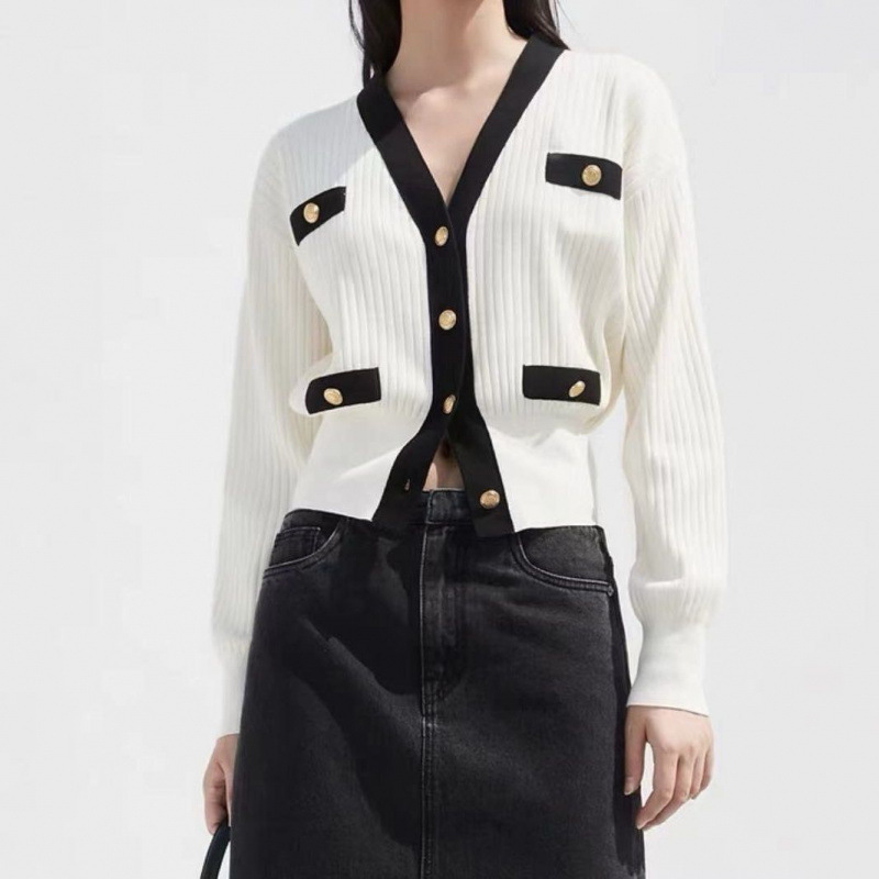 Contrast Trim Metal Button Cardigan