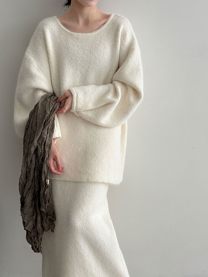 Wool Blend Knit Sweater and Maxi Skirt Set