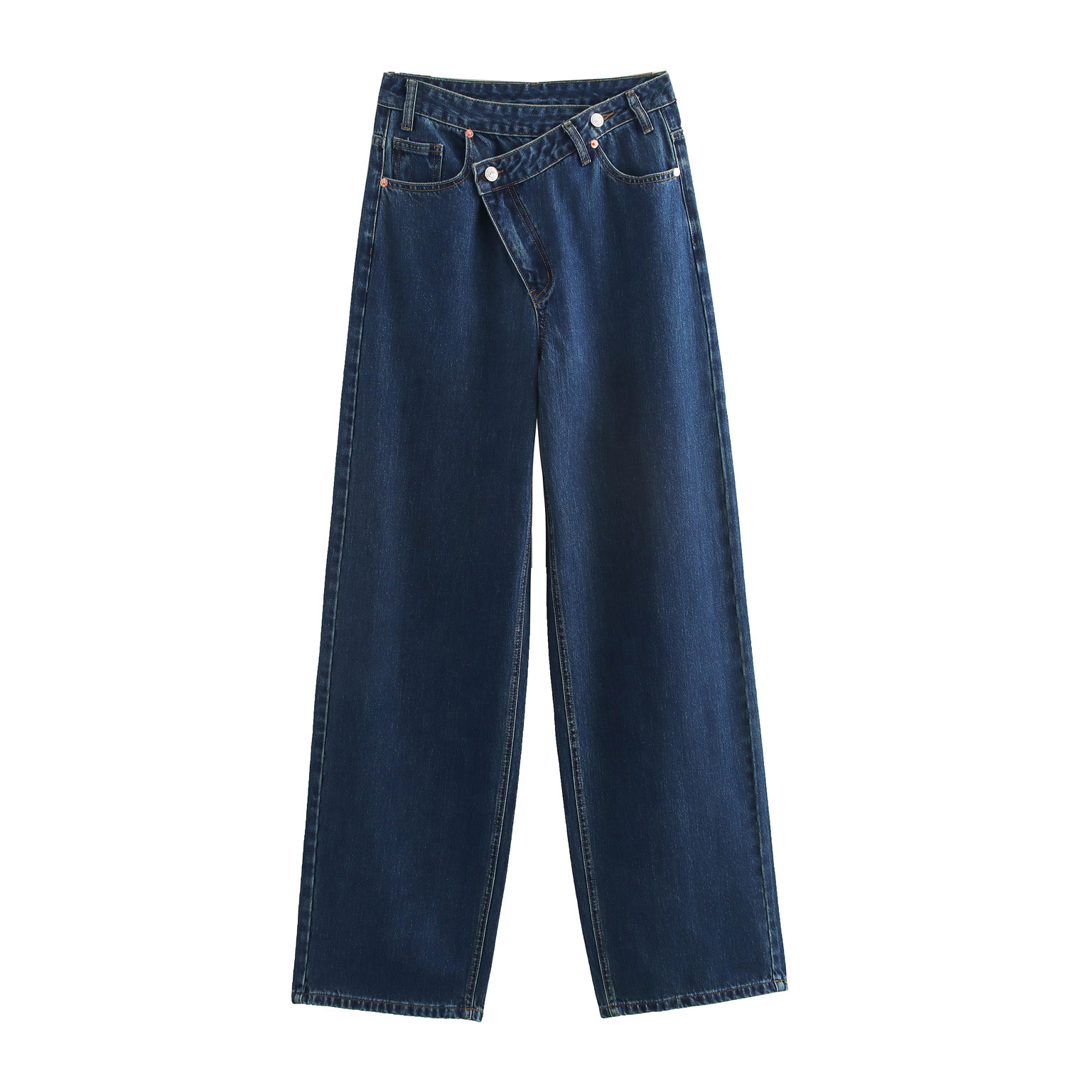 Asymmetric Waist Wide-Leg Jeans