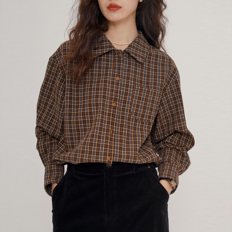 Collared Puff-Sleeve Plaid Bodysuit