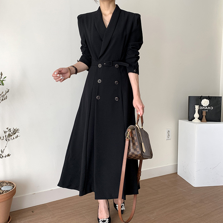 Pleated Hem Double-Breasted Blazer Coat