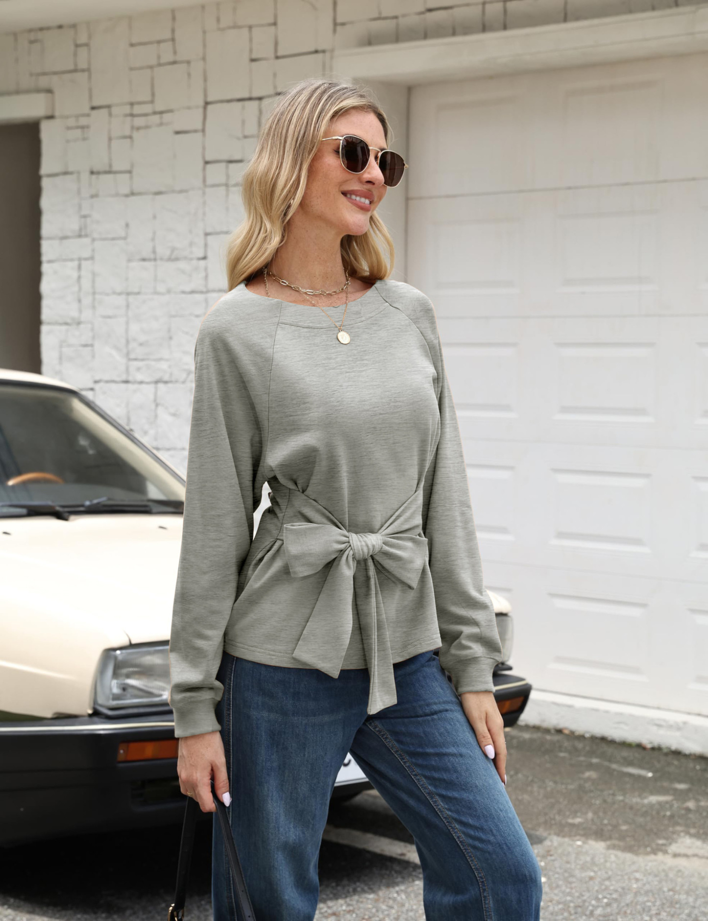 Puff-Sleeve Bow-Tie Sweater