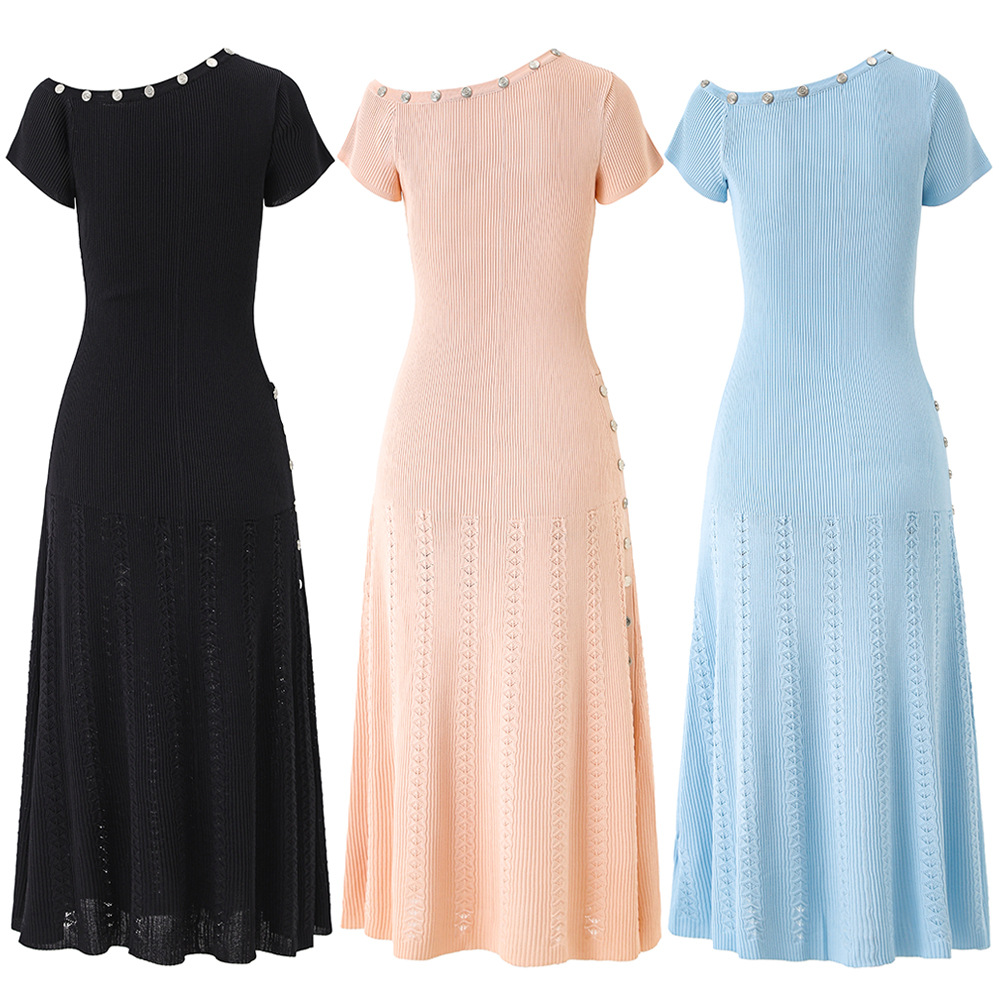 One-Shoulder Button Detail Knit Maxi Dress