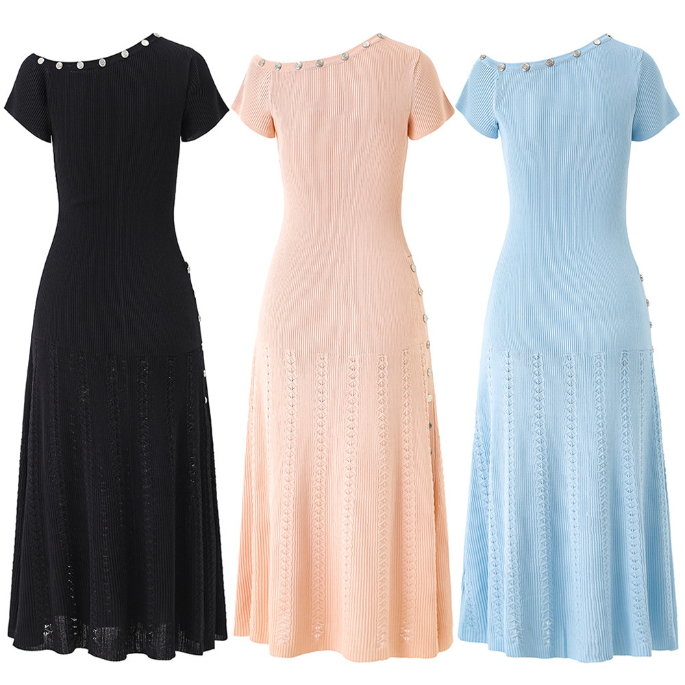 One-Shoulder Button Detail Knit Maxi Dress