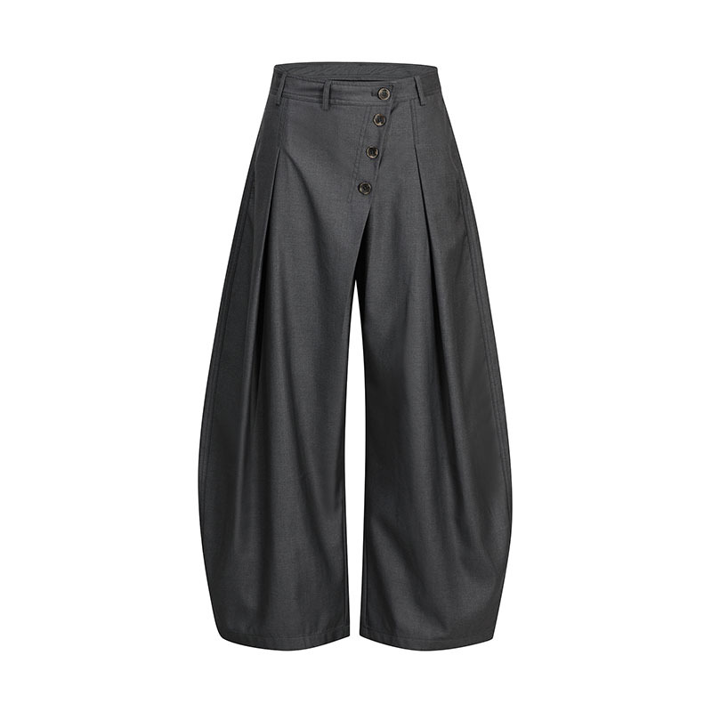 Button Pleated Barrel Leg Pants