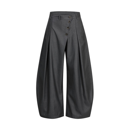 Button Pleated Barrel Leg Pants