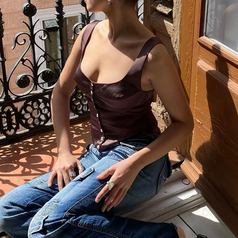 Casual Button-Front Strappy Top