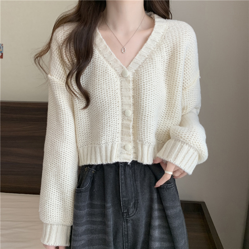 V-Neck Button Wool Blend Cable Knit Cardigan