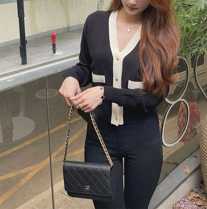 Old Money Aesthetics Contrast Trim Cardigan