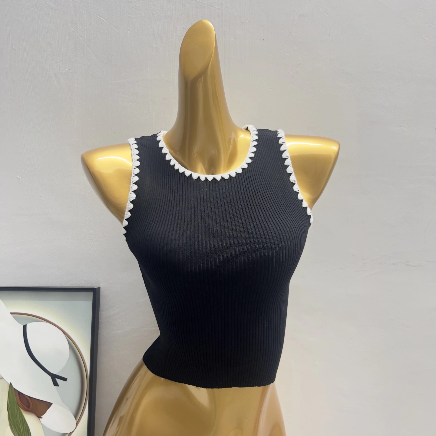 Contrast Stitch Ribbed Knit Tank Top