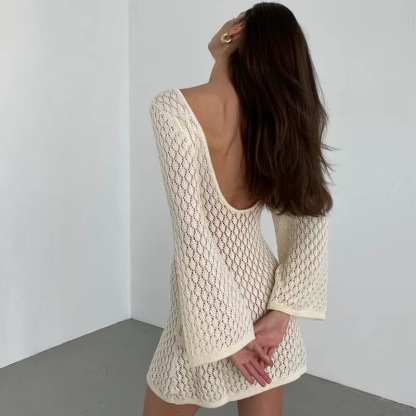 Sheer Knit Sweater Dress with Cut-Out Detail