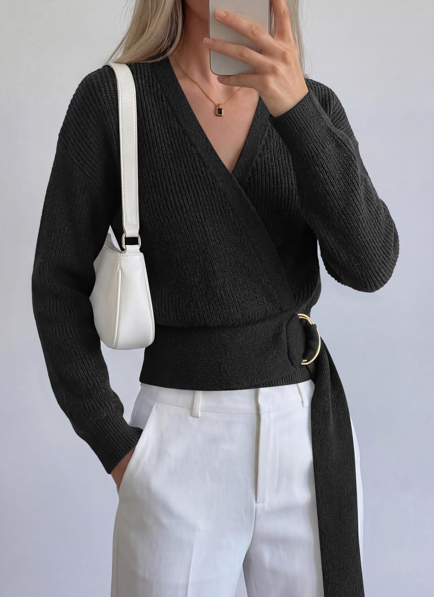 Metal Ring Knit Wrap Cardigan
