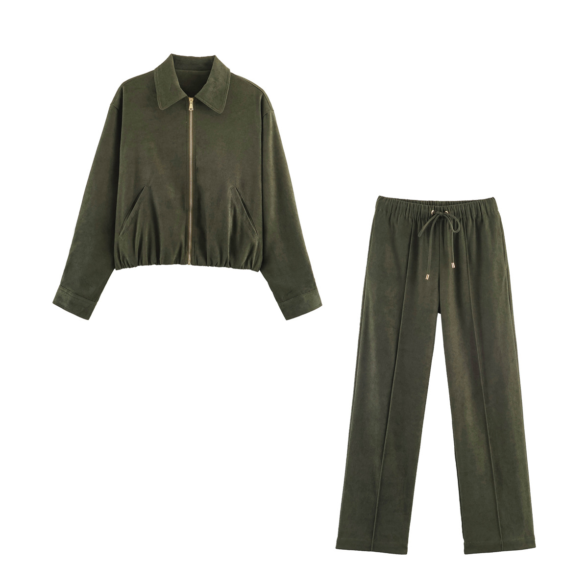 Casual Zip‑Hem Contrast Lining Co‑ord Set