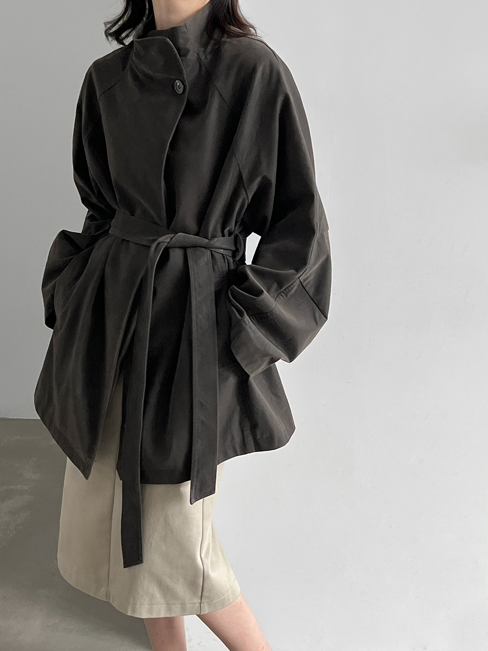 Belted Faux Leather Trench Coat