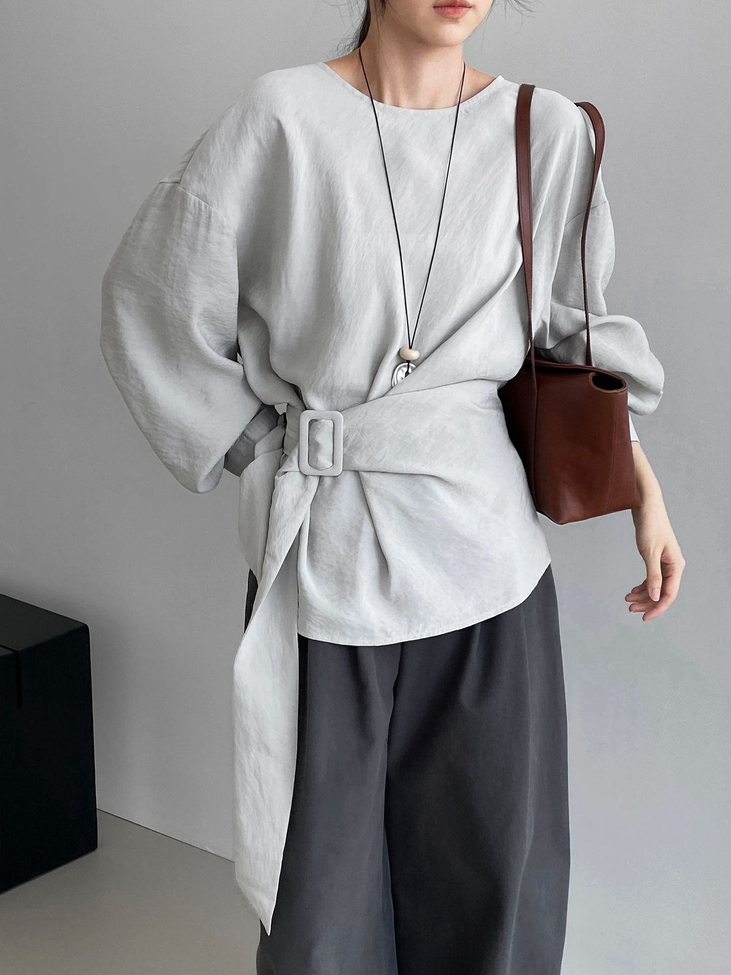 Boat Neck Peplum Sweatshirt with Wide Belt