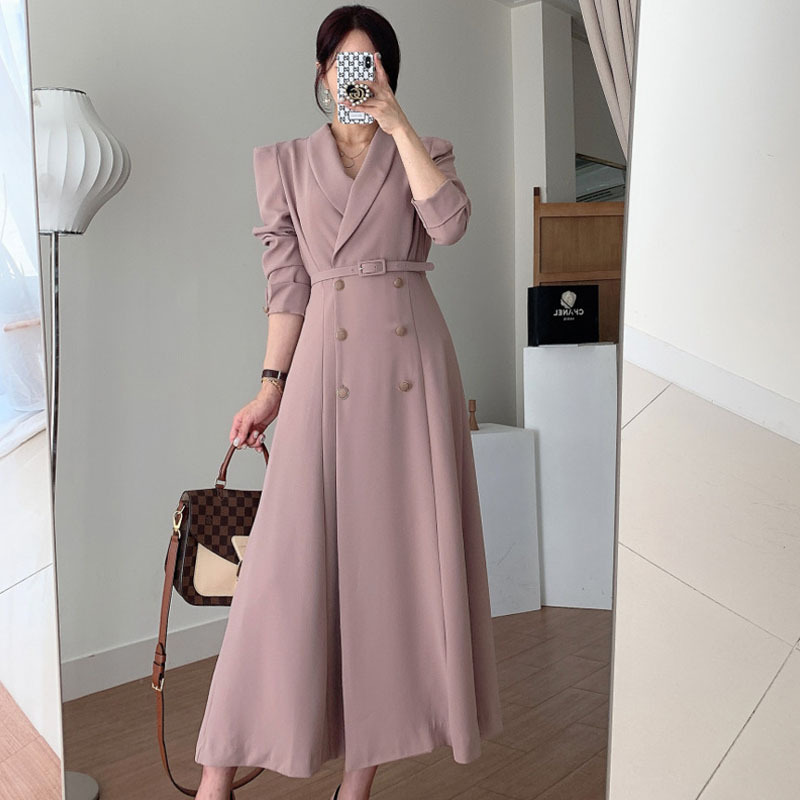Pleated Hem Double-Breasted Blazer Coat