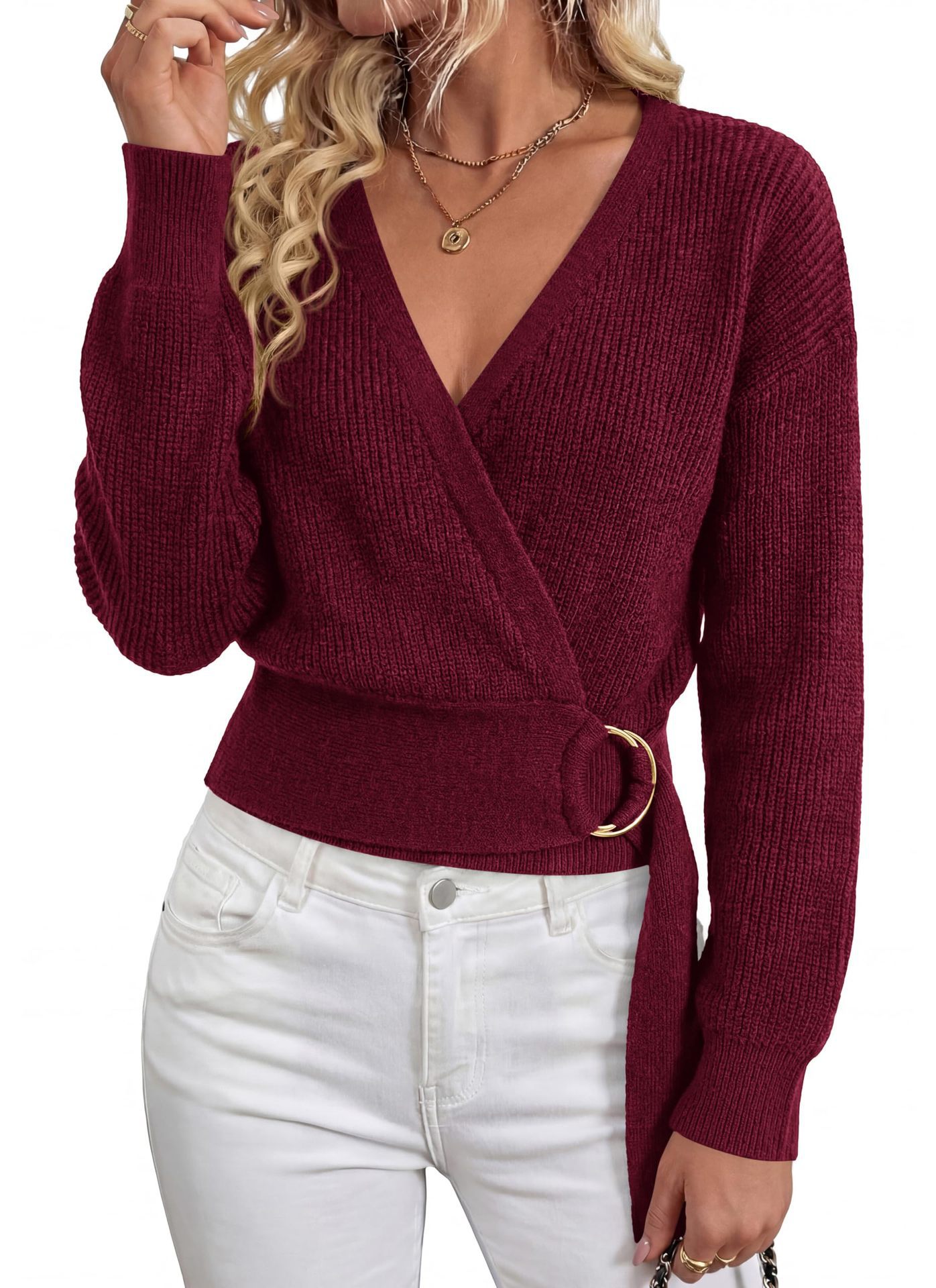Metal Ring Knit Wrap Cardigan