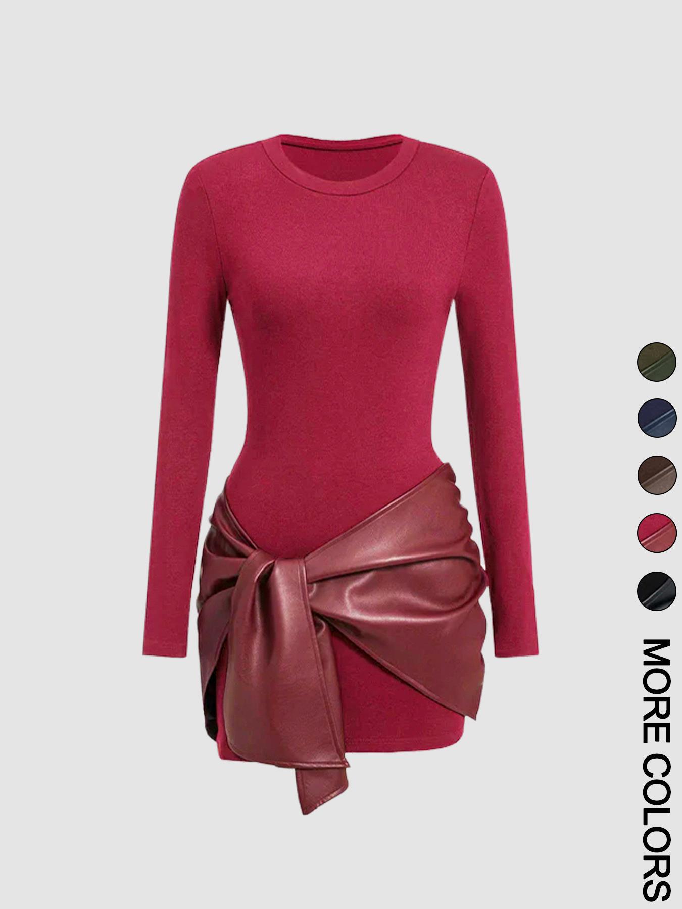 Faux‑Leather Twist‑Knot Long‑Sleeve Bodycon Dress