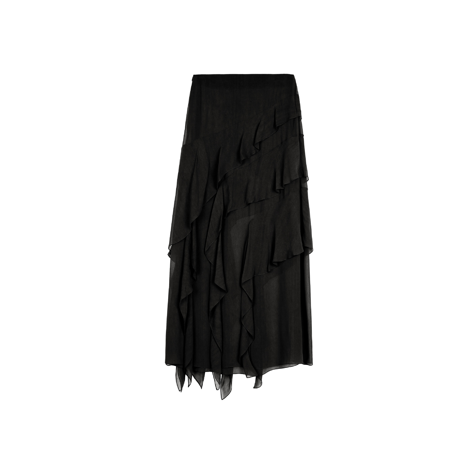 Silk Lightweight Flowy Bias-Cut Ruffled Midi Skirt