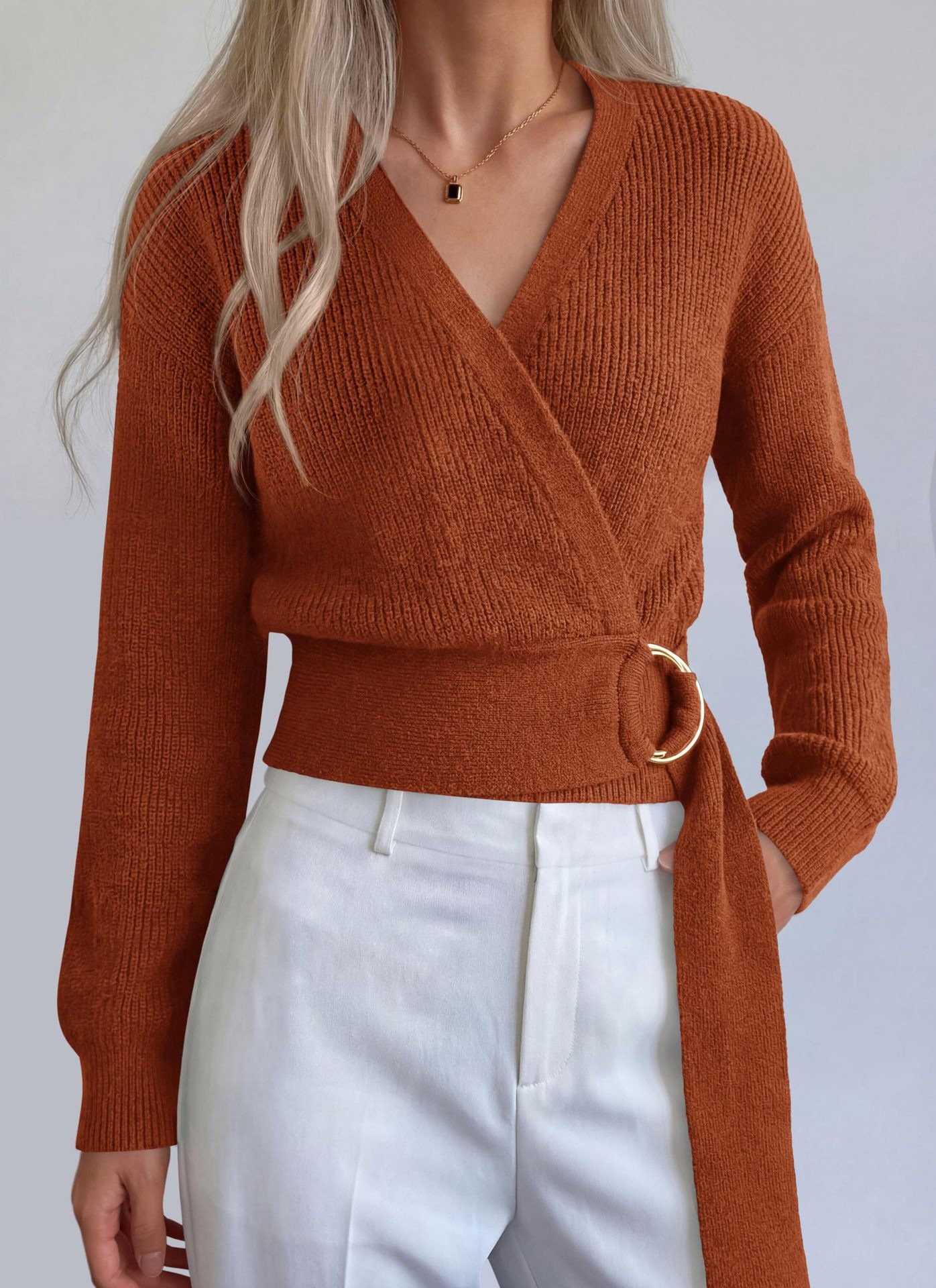 Metal Ring Knit Wrap Cardigan