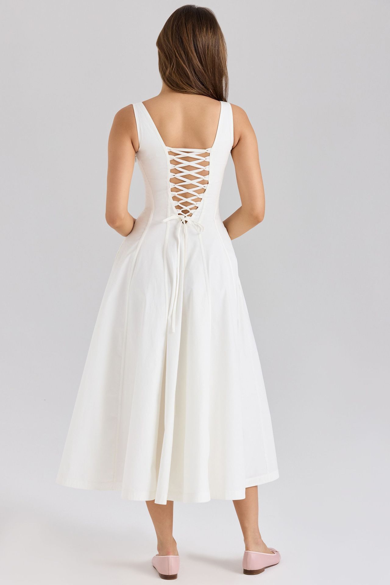 Cotton Maxi Dress with Lace-Up Back