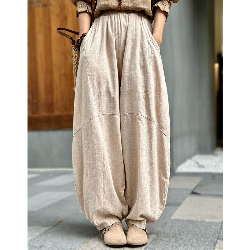 Distressed Paneled Loose Lantern Pants
