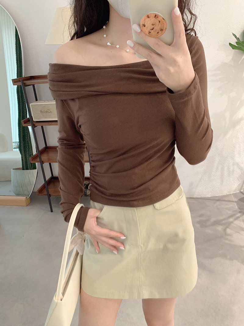 Metal Detail Off-Shoulder Long Sleeve T-Shirt