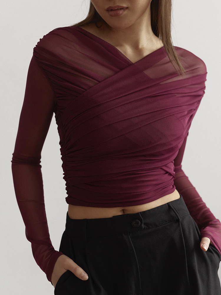 Semi-Sheer Criss-Cross Knit Top
