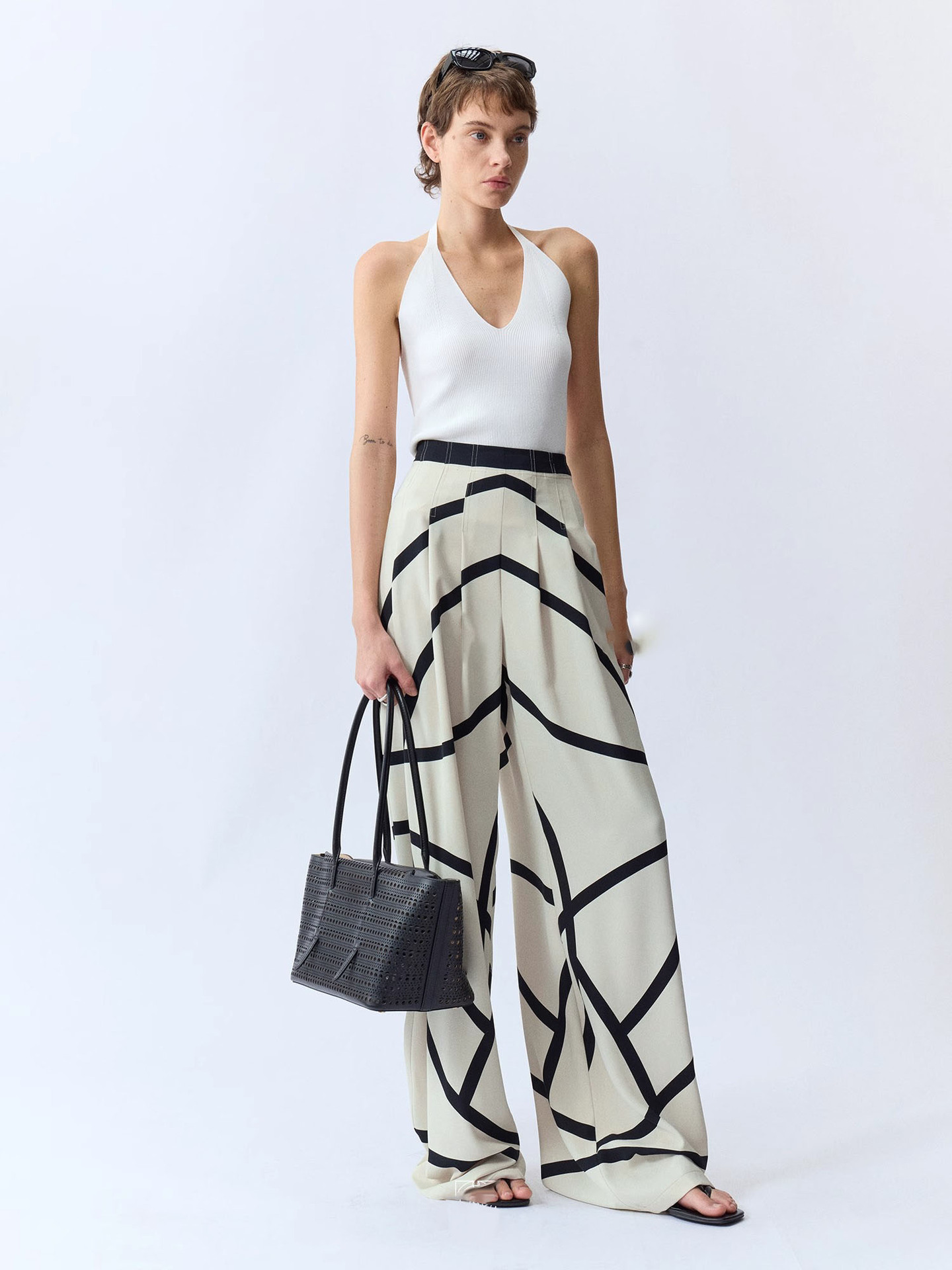 High-Waisted Wide-Leg Striped Pants