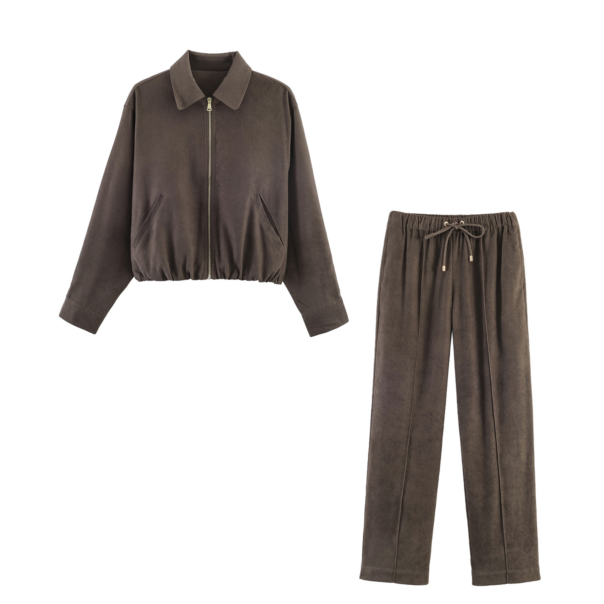 Casual Zip‑Hem Contrast Lining Co‑ord Set