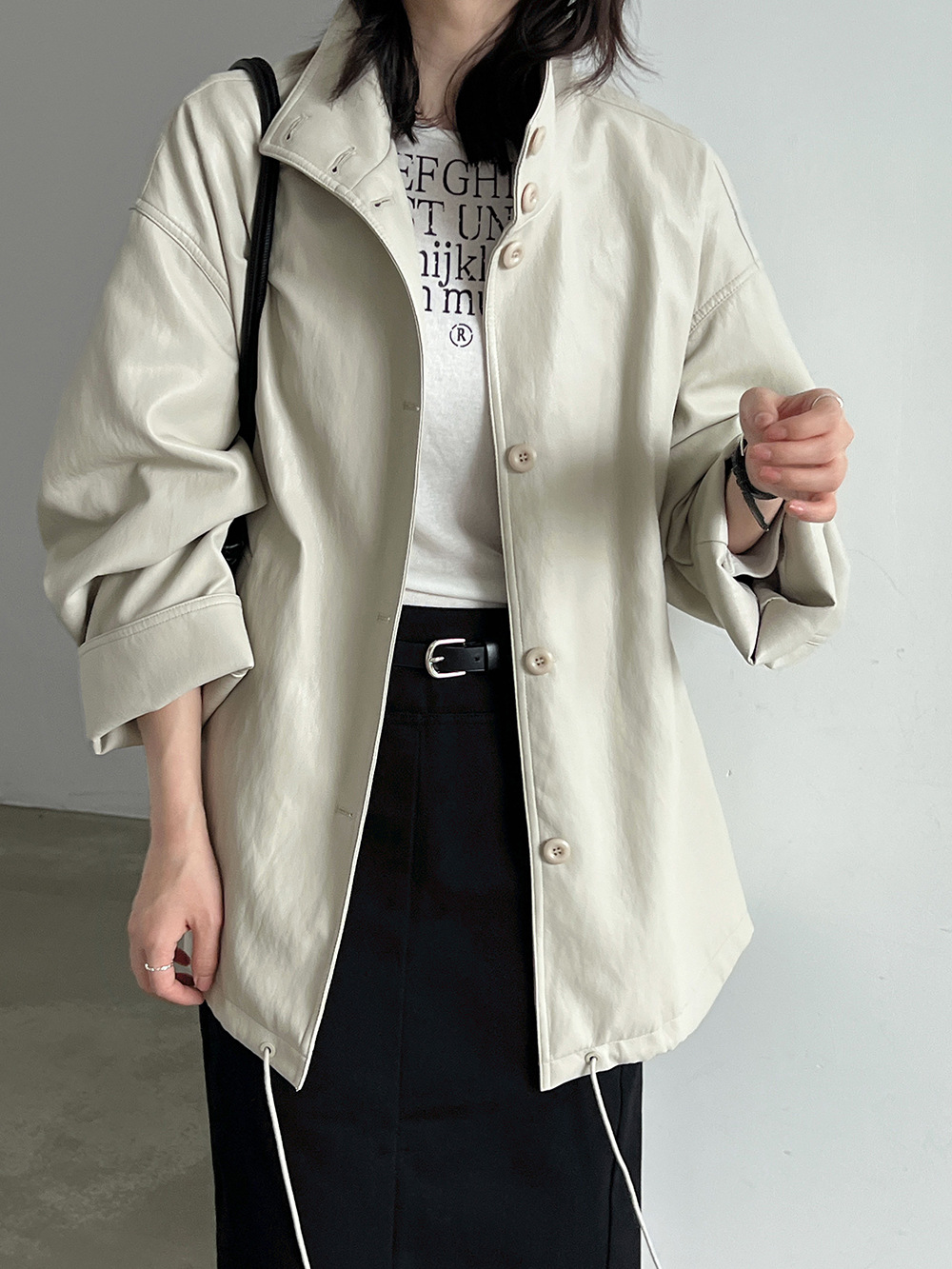 Stand Collar PU Leather Coat