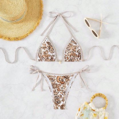 Printed Halter Knotted Bikini Set