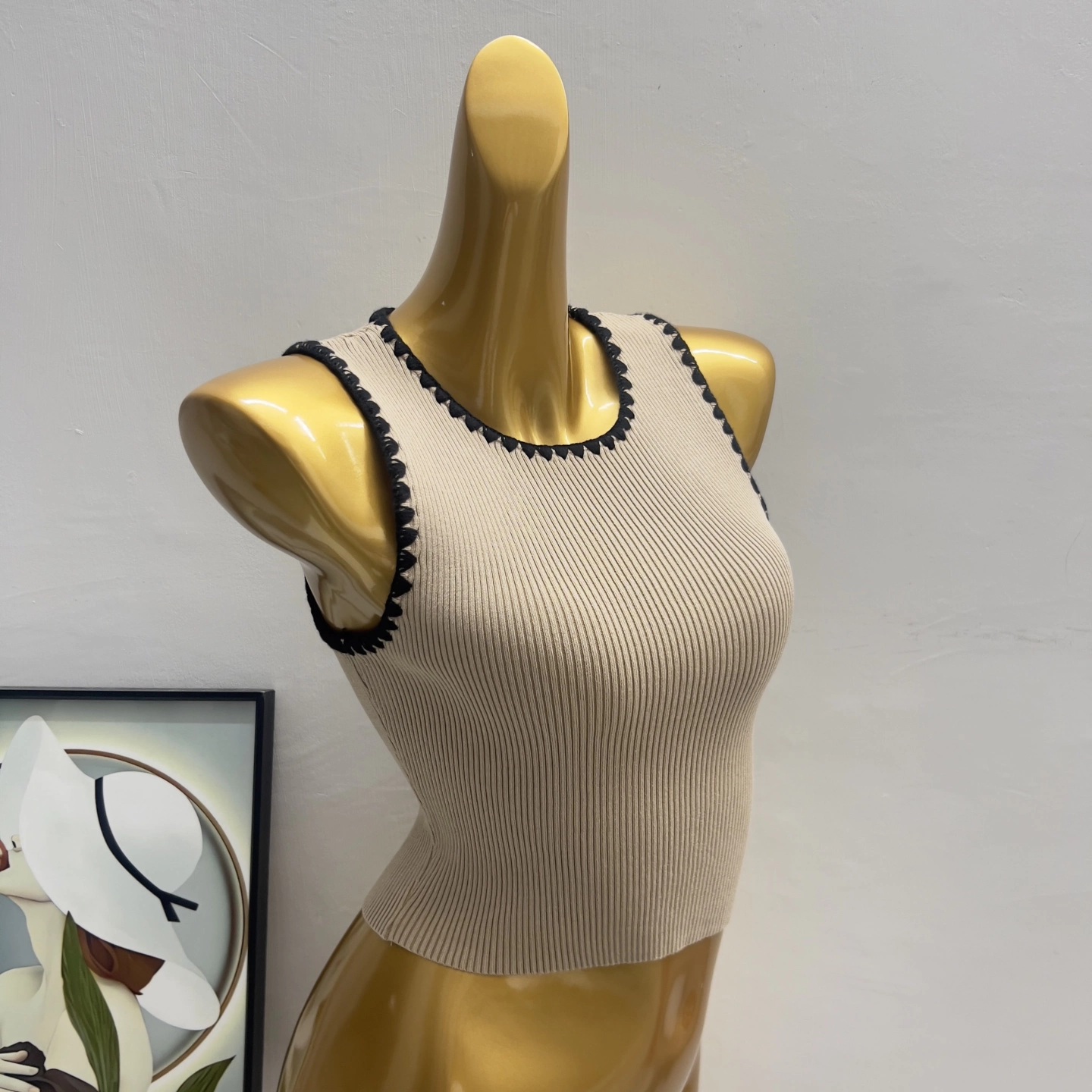 Contrast Stitch Ribbed Knit Tank Top