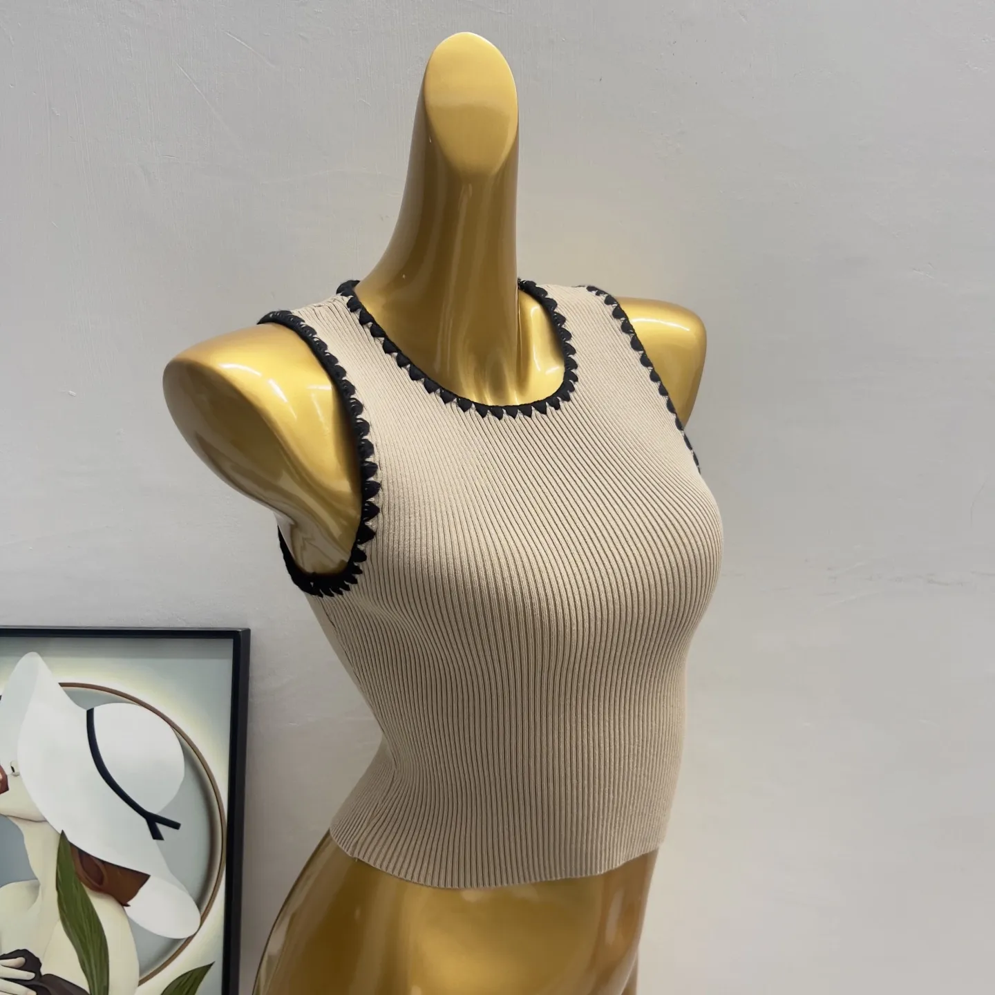 Contrast Stitch Ribbed Knit Tank Top