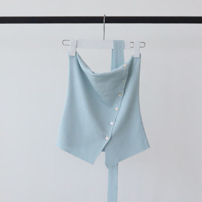Cotton & Linen Halter Top With Decor Pockets