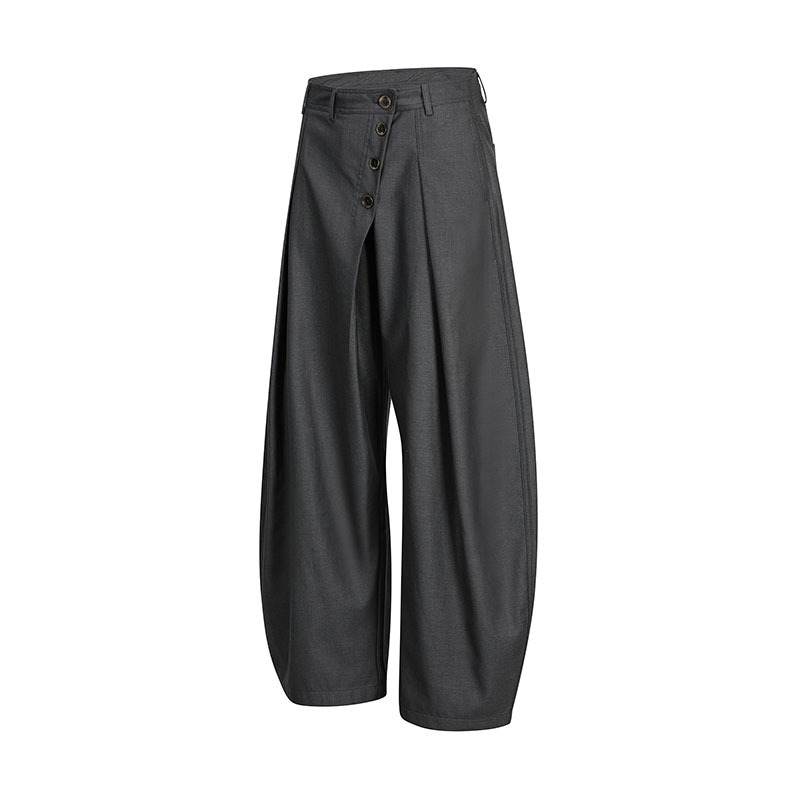 Button Pleated Barrel Leg Pants