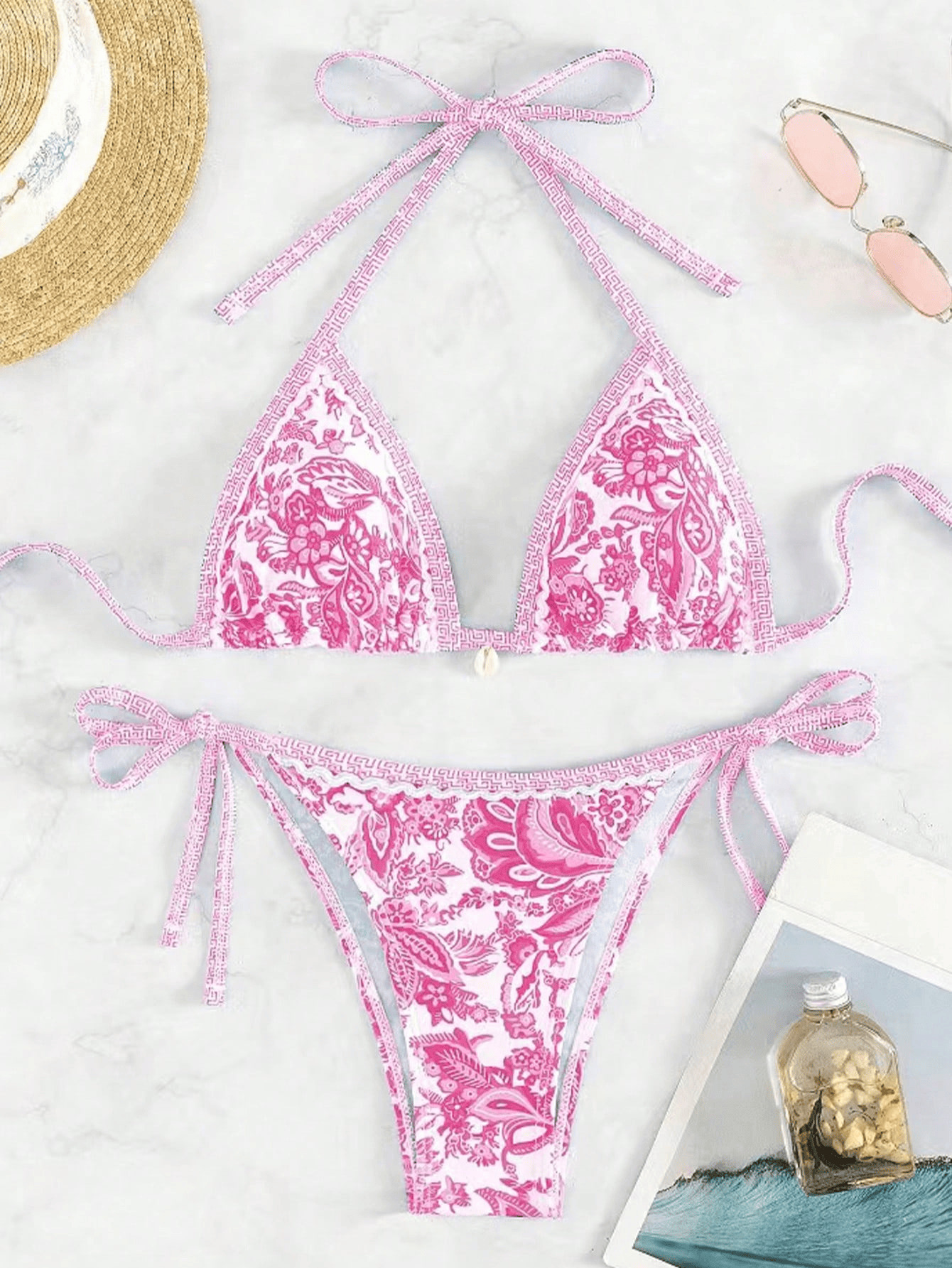 Printed Halter Knotted Bikini Set