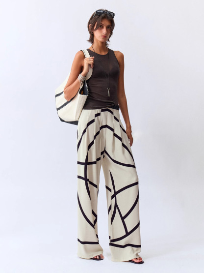 High-Waisted Wide-Leg Striped Pants