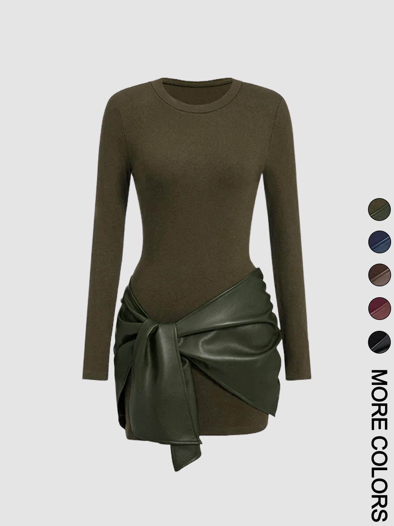 Faux‑Leather Twist‑Knot Long‑Sleeve Bodycon Dress