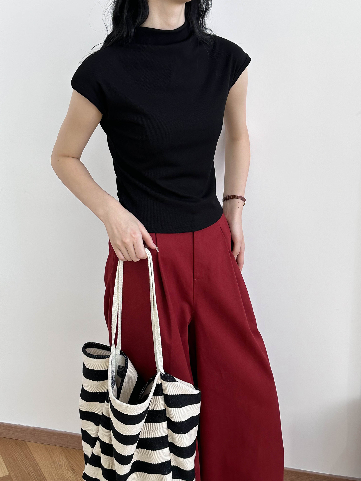 Half Turtleneck Slim Fit Short Sleeve T-Shirt