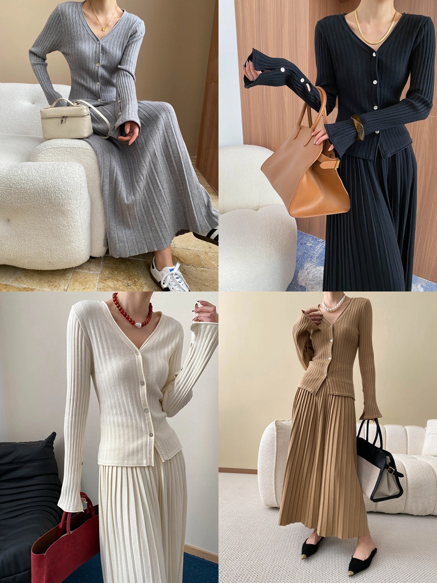 Knitted suit &Two-piece skirt set