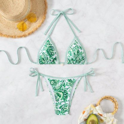 Printed Halter Knotted Bikini Set